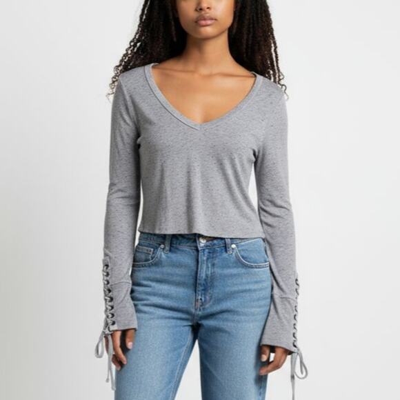 Free People Lace Up Cropped Henley - Picture 1 of 7